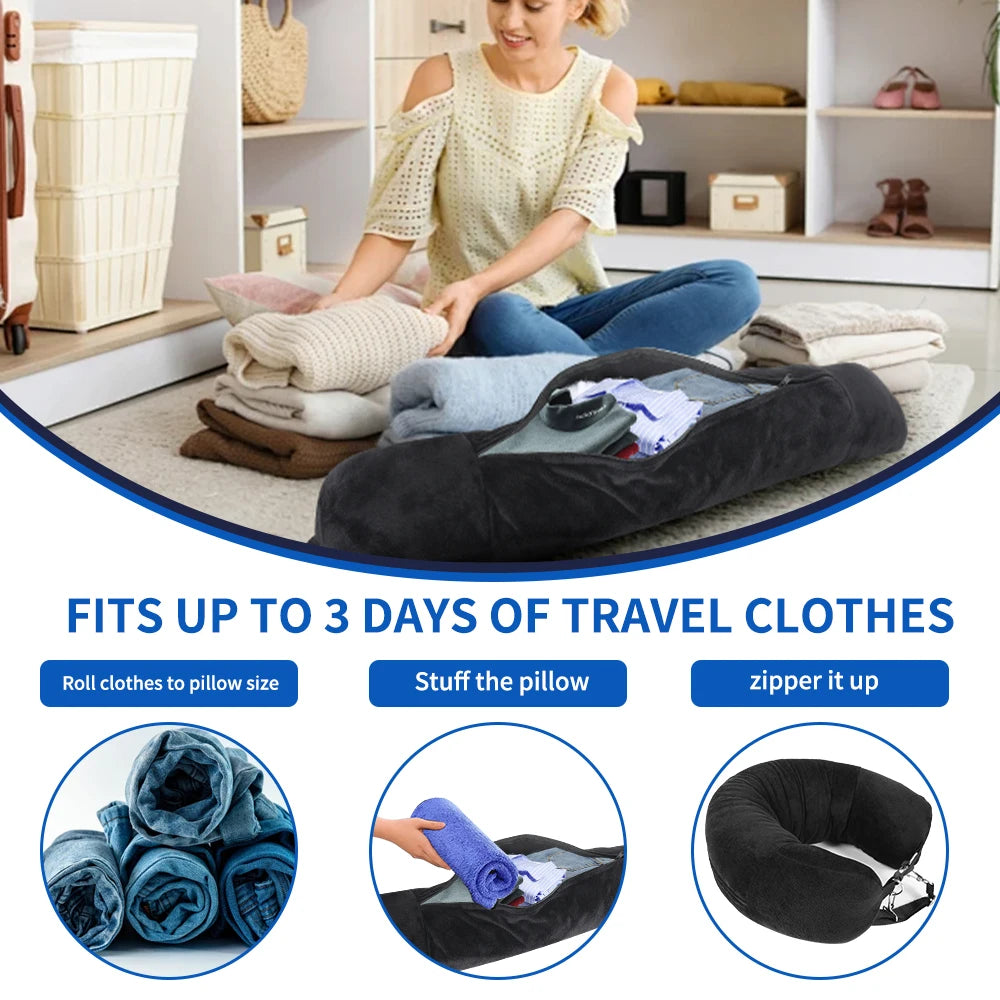 Stuffable Travel Neck Pillow With Extra Storage