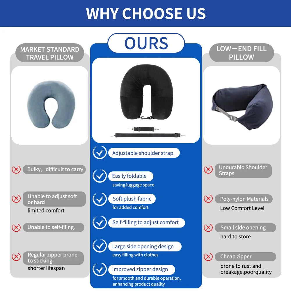 Stuffable Travel Neck Pillow With Extra Storage