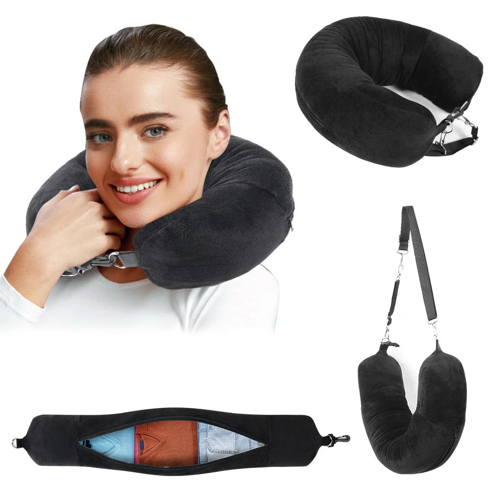 Stuffable Travel Neck Pillow With Extra Storage